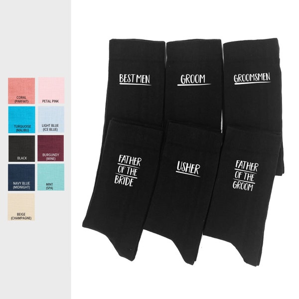 Groom Man Wedding Black Socks, Groomsmen Custom Socks, Personalize Dress Sock for Men