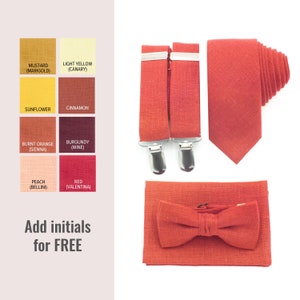 Sienna Suspenders Burnt Orange Bow Tie Rust Suspender Set Sienna Necktie Pocket Square Braces