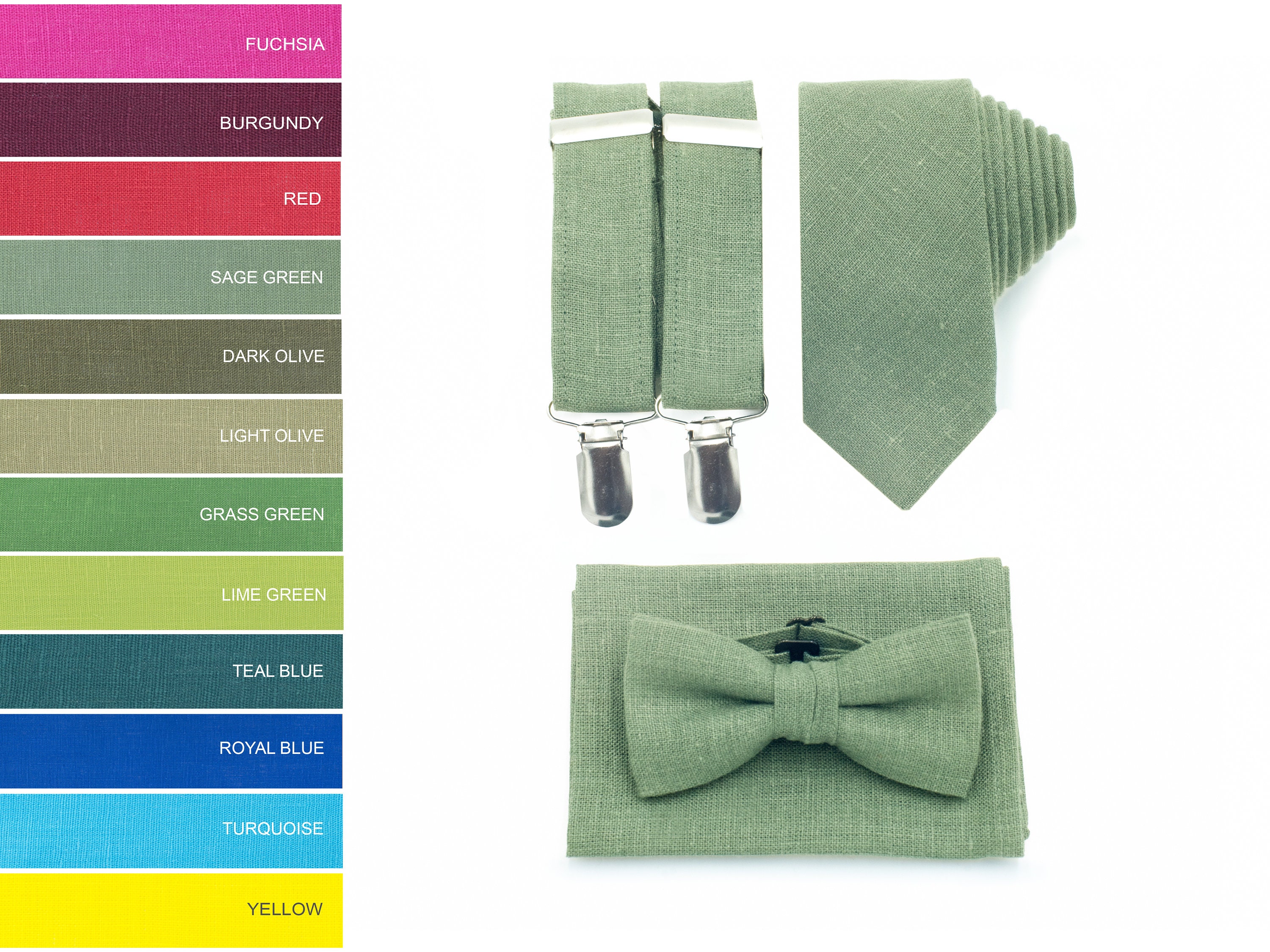 Sage Green Bow Tie Suspenders Necktie Sage Green Bowtie Ties Etsy UK