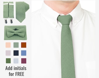 Sage Green Tie and Pocket Square Bowtie and Suspenders Eucalyptus Ties