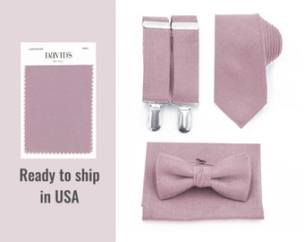 Lavender haze tie and suspender Lavendar haze bow tie and pocket square dusty purple tie