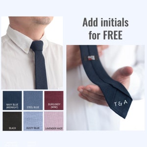 Navy Blue Personalized Necktie for Grooms, Groomsmen Wedding Midnight Ties with Initials, Bow Tie and Suspenders Best Man Gift