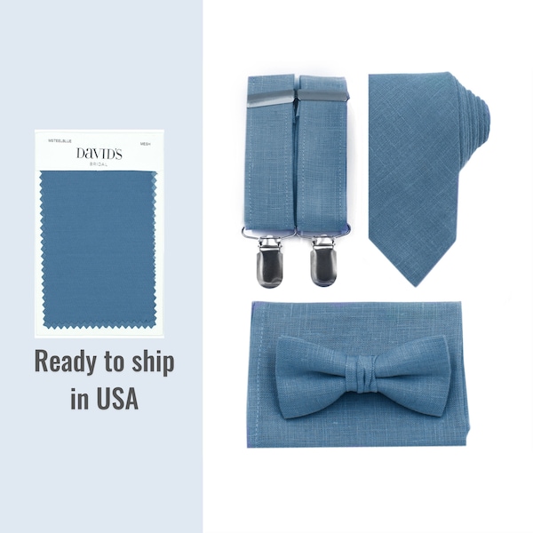 Steel Blue Suspenders Bow Tie Necktie Pocket Square Ties Bowties Neckties Suspender