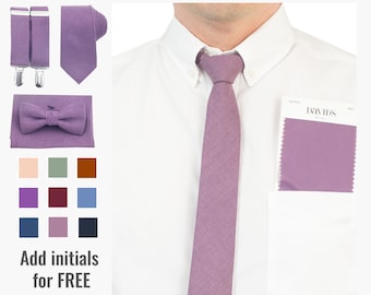 Wisteria Bowtie Ties Set Groom Suspenders and Bow Tie Mauve Wedding Necktie Pocket Square