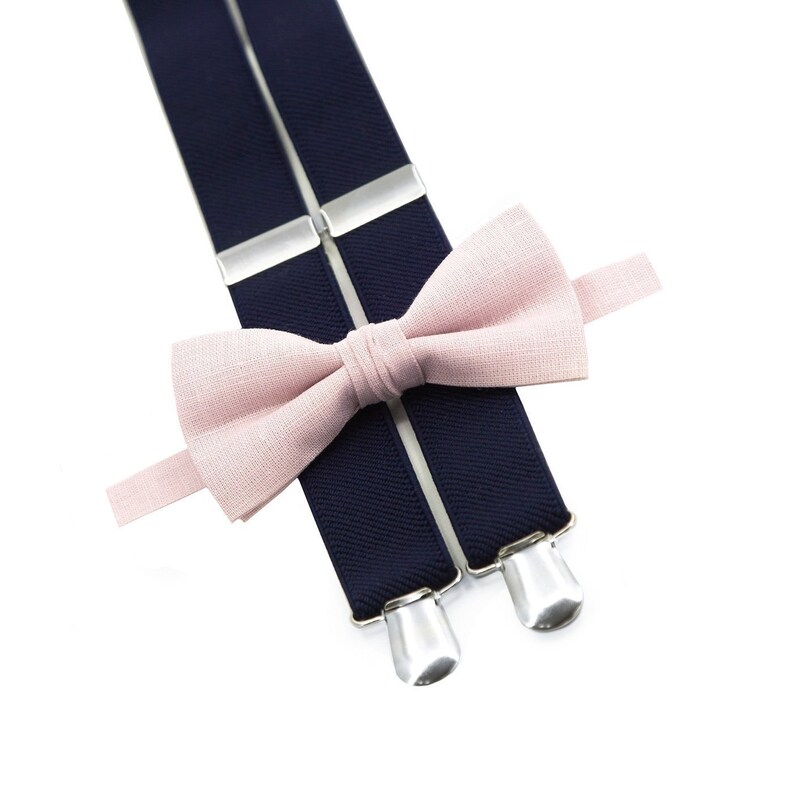 Blush pink bow tie & navy blue suspenders page boy outfit Etsy