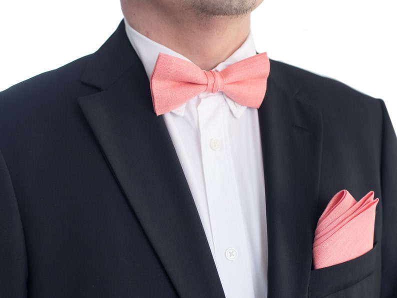 Coral Bow Tie Pocket Square Salmon Bow Tie & Pocket Square Etsy