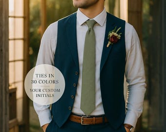 Groom Tie Sage Green - Wedding Grooms Ties - Eucalyptus Groomsmen Neck Ties Pocket Squares