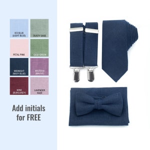 Navy Blue Boys Bow Tie and Suspenders, Ring Bearer Necktie Midnight, Ties for Men
