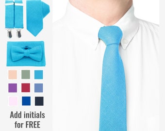Men's Bow Ties and Suspender Set Turquoise, Bow Tie Malibu Blue, Wedding Necktie Groomsman