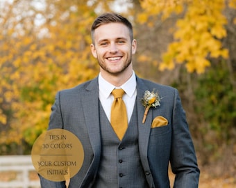 Fall Ties For Wedding - Groom Autumn Neckties - Men's Mustard Yellow Neck Tie