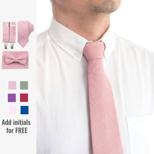 Dusty Rose Men Ties, Dusty Pink Linen Neck Tie for Grooms, Ballet Neckties Match to Davids Bridal