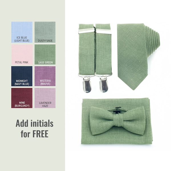 Sage Green Tie Sage Green Bow Tie and Suspenders Necktie Sage Green Bowtie Ties Neckties Pocket Square Braces Eucalyptus Bowties