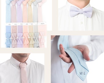 Davids Bridal Petal Pink Bow Tie - Personalized Bow Ties for Men - Groomsmen Bowtie and Suspenders - Wedding Necktie with Pocket Square