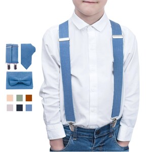Ring Bearer Suspenders in 40 COLORS, Boys Suspenders and Bow Tie Match