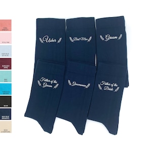 Wedding Party Socks for Groom, Personalized Navy Blue Wedding Sock, Special Walk Socks with Initials Groomsman Gift Sock