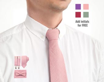 Dusty Rose Men Ties - Dusty Pink Linen Neck Tie for Grooms - Ballet Neckties