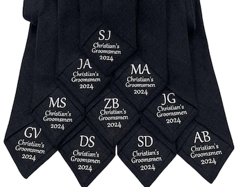 Black Tie Wedding: Personalized Ties Slim, or Regular for Groomsmen, Groom with Custom Initials