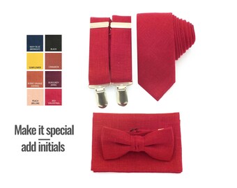 Mens Red Suspenders and Bow Tie Valentina Bowtie & Suspender Custom Necktie Pocket Square Wedding