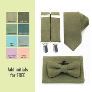 Dark Olive Bow Tie Suspender Necktie Olive Suspenders Ties Bowties Neckties Dark green mens Braces Gift For Him