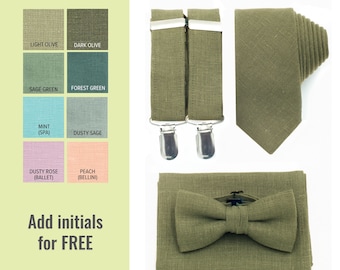 Dark Olive Bow Tie Suspender Necktie Olive Suspenders Ties Bowties Neckties Dark green mens Braces