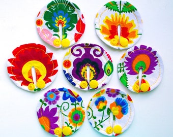 Folk, ethno flowers SET of 3, 6 or 10 feeding tube pads PEG covers Gtube  buttons G-tube mic-key button podkładki PEG, bamboo,Polish Lowicz