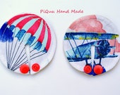 Plane, parachute SET of 3, 6 or 10 feeding tube pads, PEG covers, Gtube pads, buttons G-tube mic-key button, podkładki PEG, bamboo