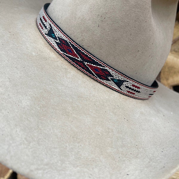 New Woven HAT BAND, red, black, turquoise, cream, boho western, southwest style weave, hippie hat, cowboys and cowgirls, hat accessory