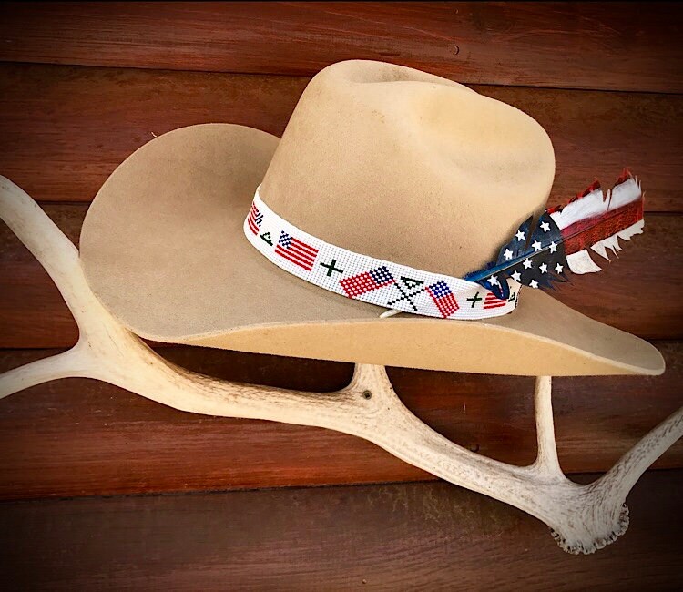 Beaded Hat Band American Flag Hat Band Patriotic Hat Band Western Hat Accessory Cowboy Hat Red White Blue American Flag Handmade