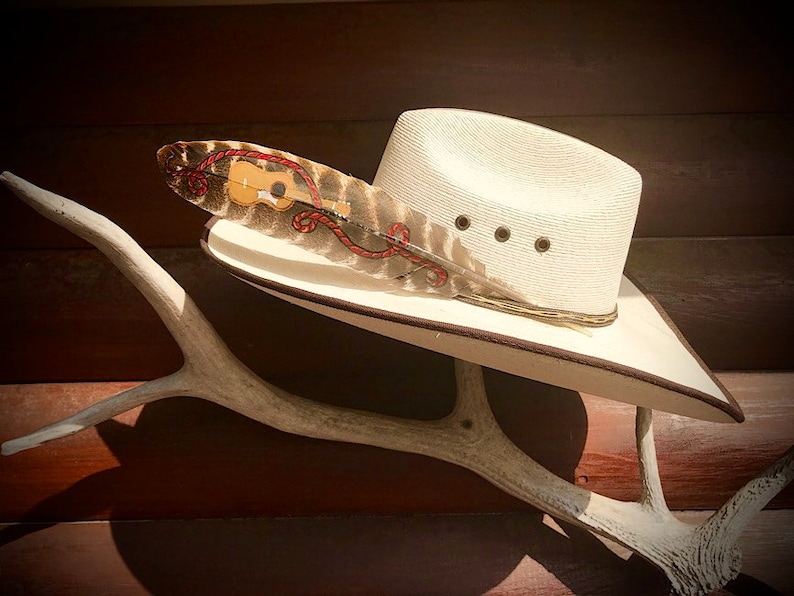 bluegrass music western swing music western music cowgirl hat Custom hat feather cowboy hat feather guitar hat feather feather art