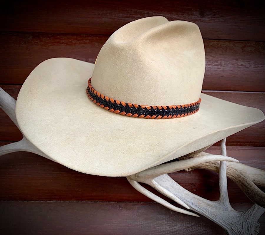Leather hat band, black leather hat band with natural