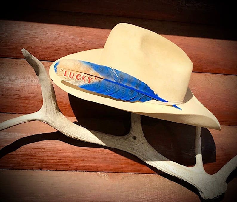 Custom Cowboy Hat Feather Lucky For Good Luck Cowgirl Or Cowboy Western Hat Feather Bull Rider Cowboy Tradition Painted Feather Art - 