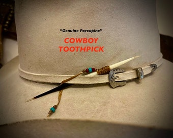 COWBOY Toothpick, genuine Porcupine, mountain man tooth pick, western vintage retro, boho western, real porcupine quill with beaded Tie.