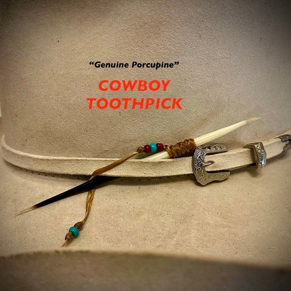 COWBOY Toothpick, genuine Porcupine, mountain man tooth pick, western vintage retro, boho western, real porcupine quill with beaded Tie.