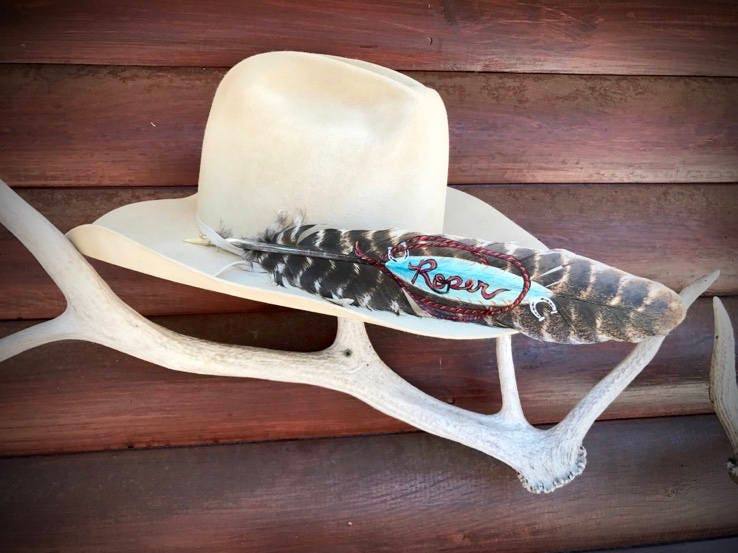 Cowboy hat feather feather art hand painted Name or Phrase Etsy