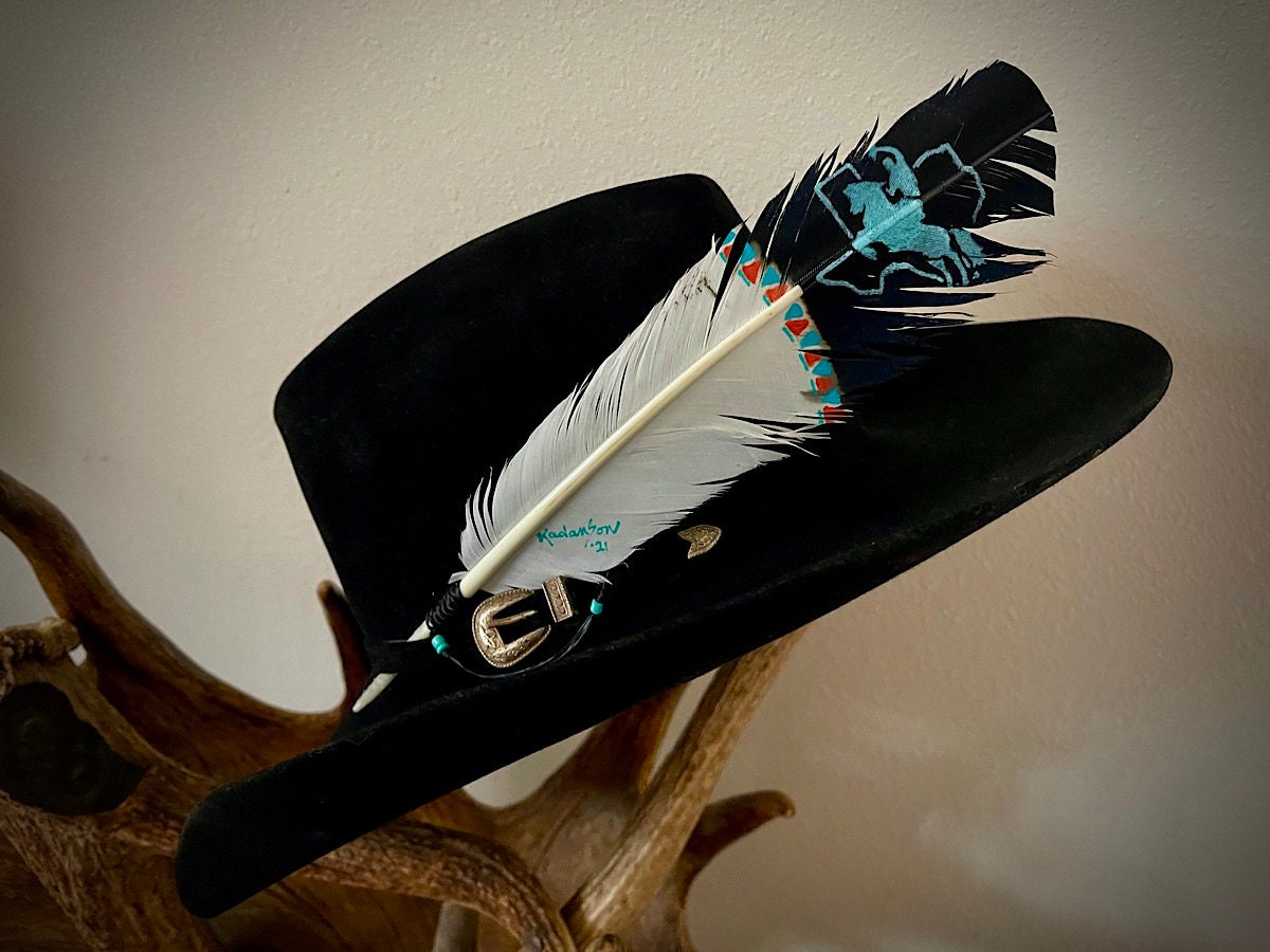 Texas western hat feather cowboy hat feather on faux painted | Etsy
