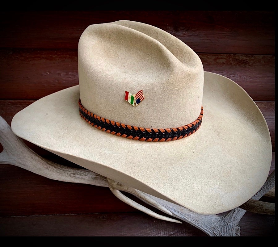 Leather hat band, black leather hat band with natural leather laced