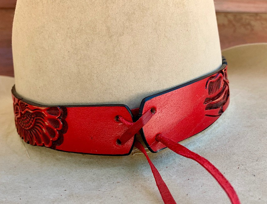 Red Leather Hat Band Carved Leather Band for Hat Cowboy and Etsy
