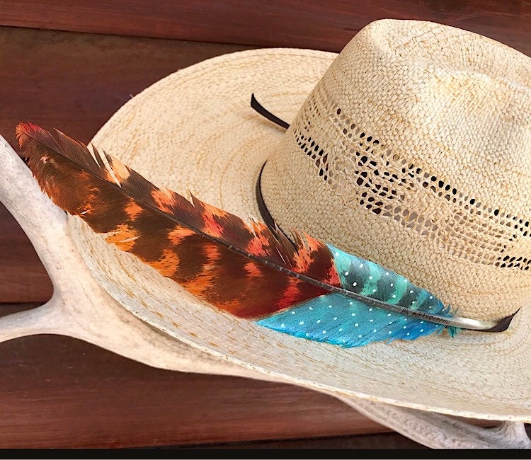Custom hat feather beautiful turkey wing feather hand painted Etsy