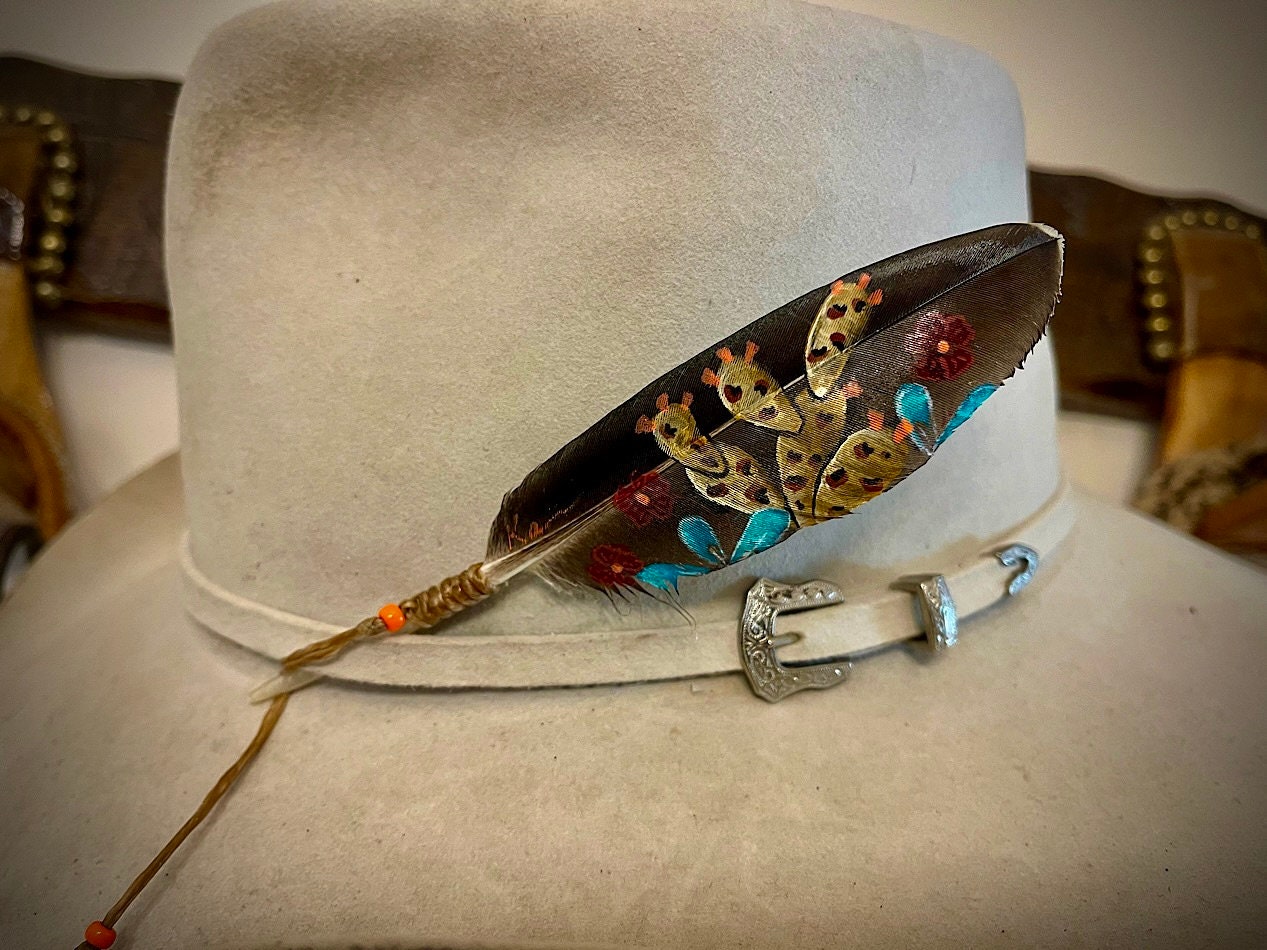 Hat Feathers, Wild Turkey Wing Feather, Natural, YOUR CHOICE of Hand Tied  Sinew Beaded Wind Tie, Western Retro Hat Accessory, Cowboy,cowgirl 
