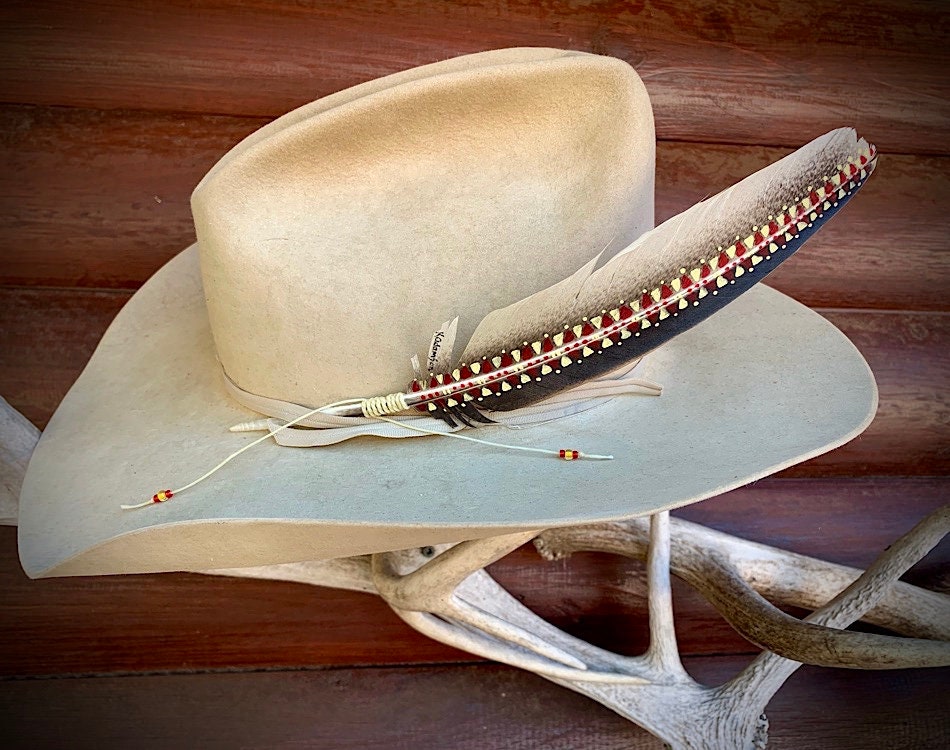 Cowboy Hat Feather, Rare Variated Wild Turkey Wing Feather