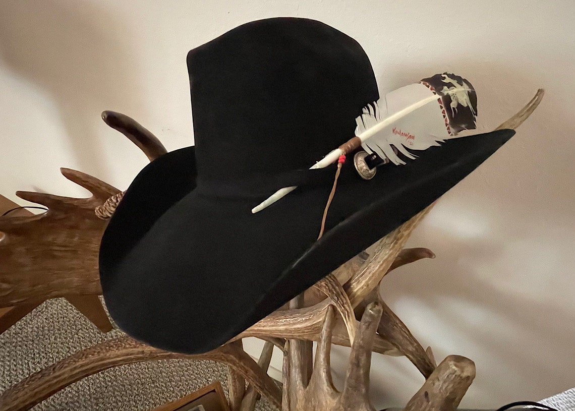 Bronc rider HAT FEATHER hand painted faux eagle feather | Etsy