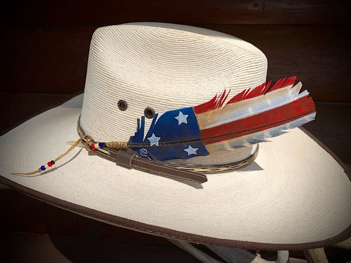 OLD GLORY Cowboy Hat Feather With New Style Beaded Sinew Wrap Etsy