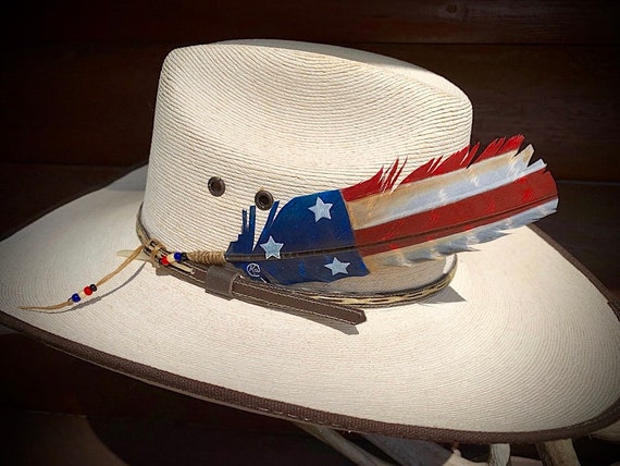 OLD GLORY Cowboy Hat Feather, With New Style Beaded Sinew Wrap