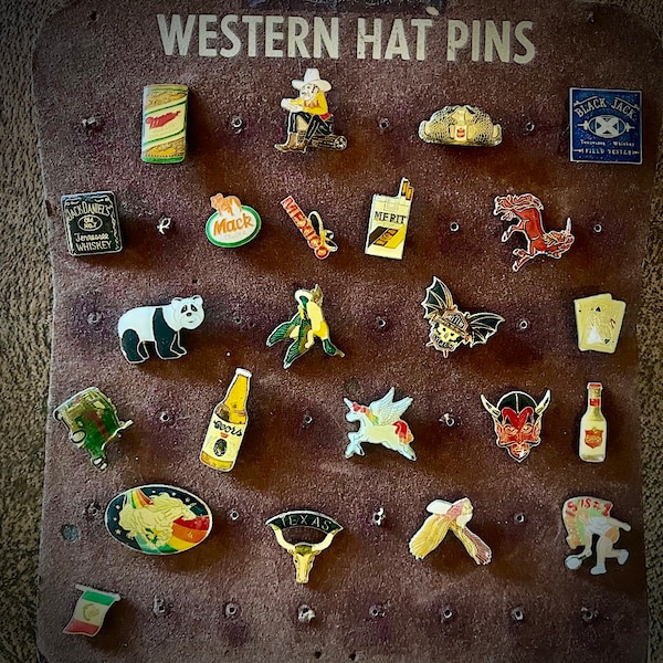 Vintage Western HAT PINS, Rare retro fashion, boho western, Harley Davidson, Texas, Jack Daniels, Unicorns, Rainbow, cowboy, your Choice