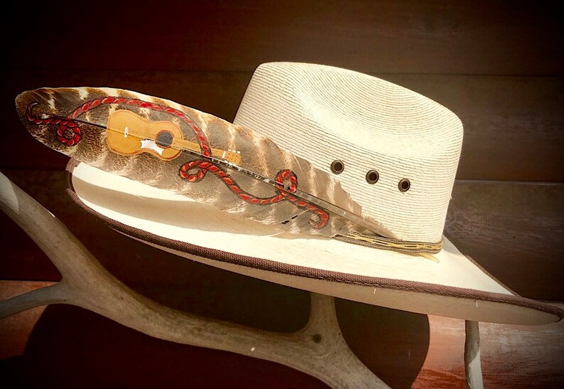 bluegrass music western swing music western music cowgirl hat Custom hat feather cowboy hat feather guitar hat feather feather art