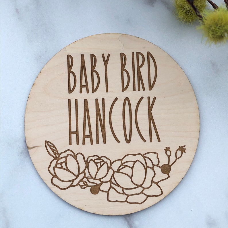 Birth Announcement Sign New Baby Gift Flower Wreath Flower Nursery Decor Newborn Photo Prop Baby Name Sign Engraved Baby Name Plaque