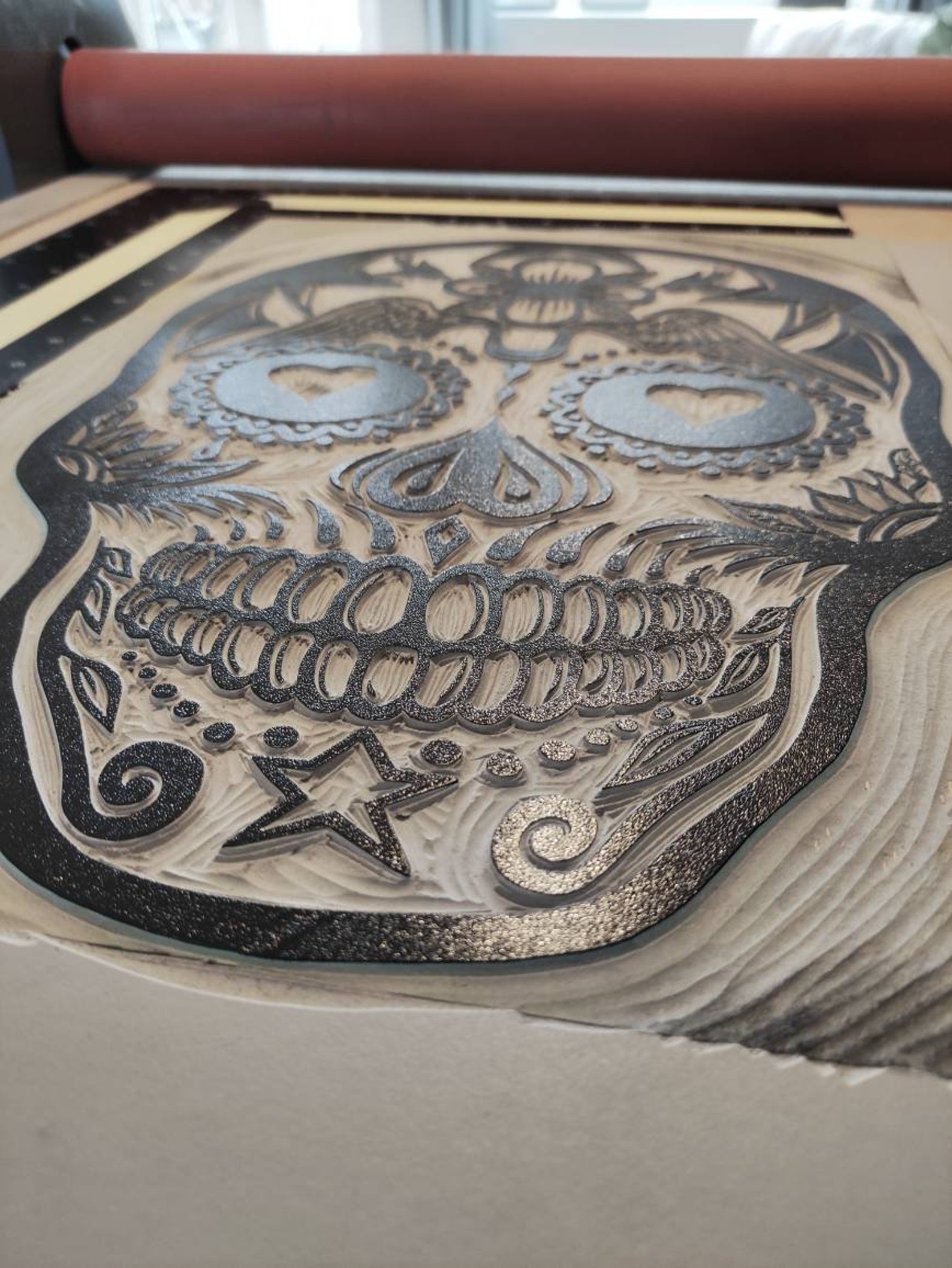 Skull Linocut / Large Candy Skull Wall Art/ Handmade Reduction Etsy UK