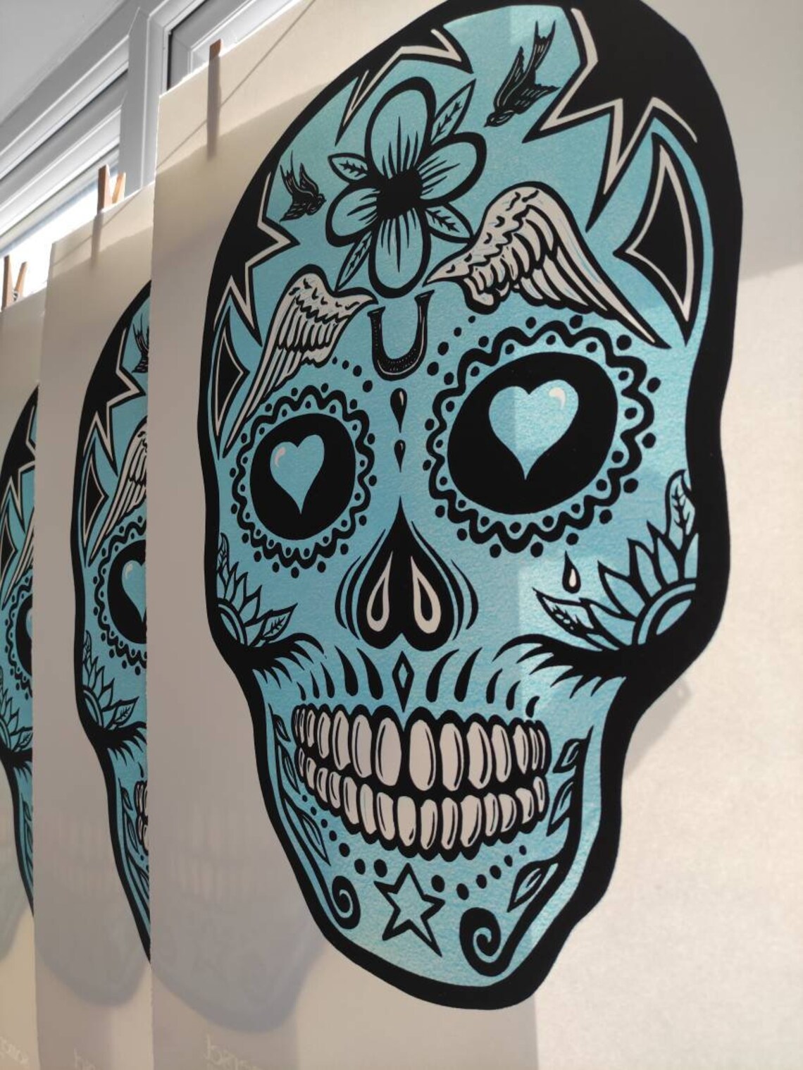 Skull Linocut / Large Candy Skull Wall Art/ Handmade Reduction Etsy UK