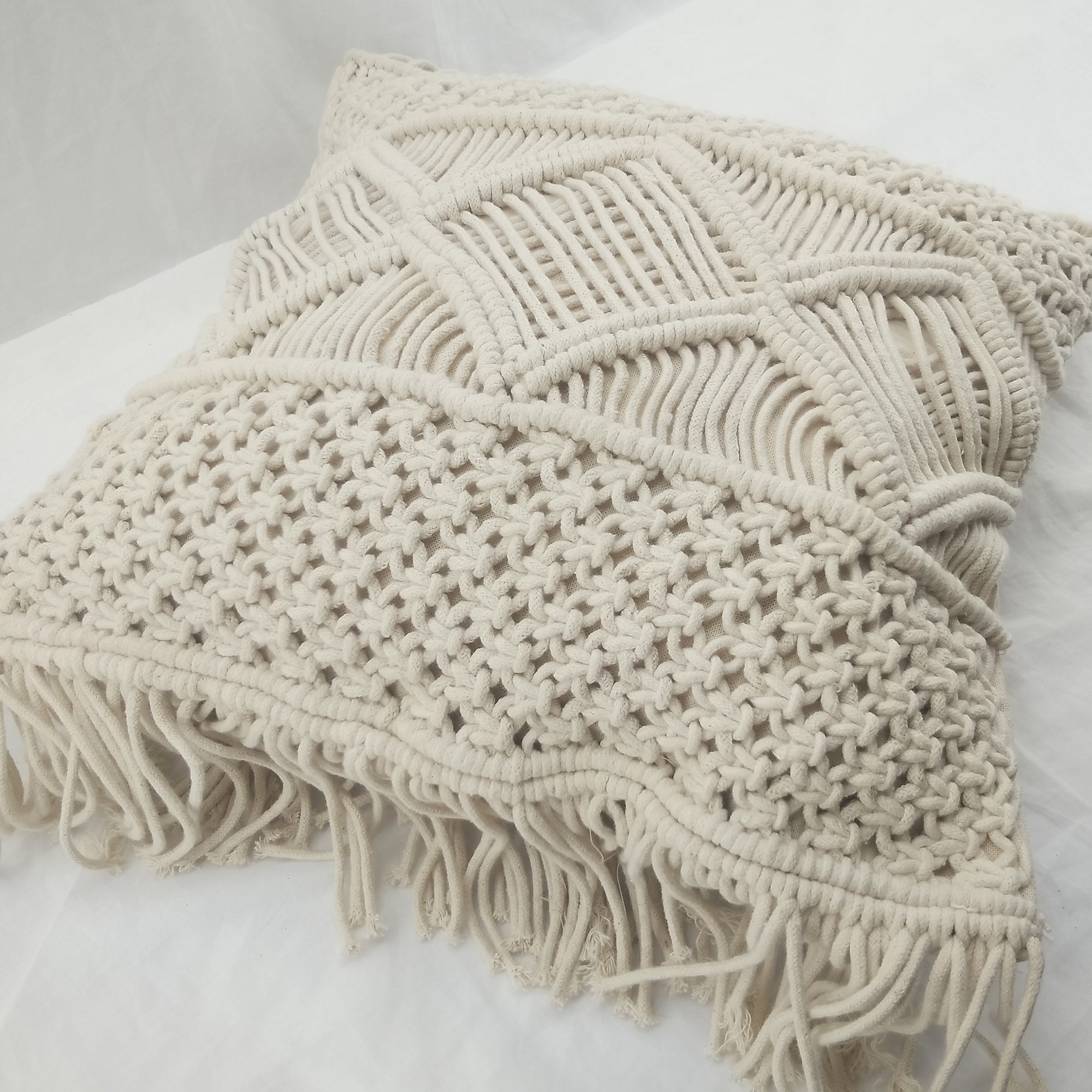 Macrame Cushion Cover 100 Cotton Home Decor Pillows Boho Etsy