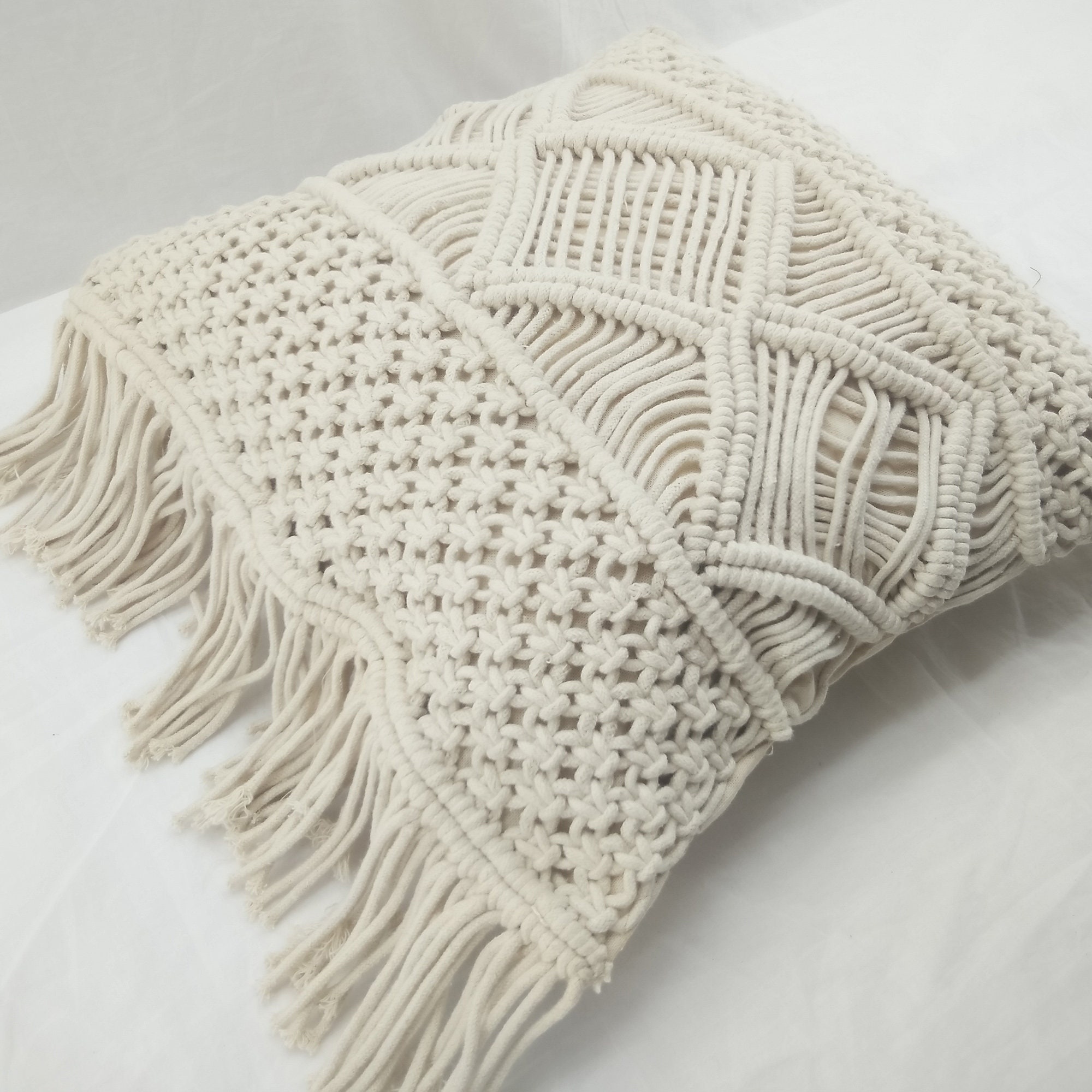 Macrame Cushion Cover 100 Cotton Home Decor Pillows Boho Etsy